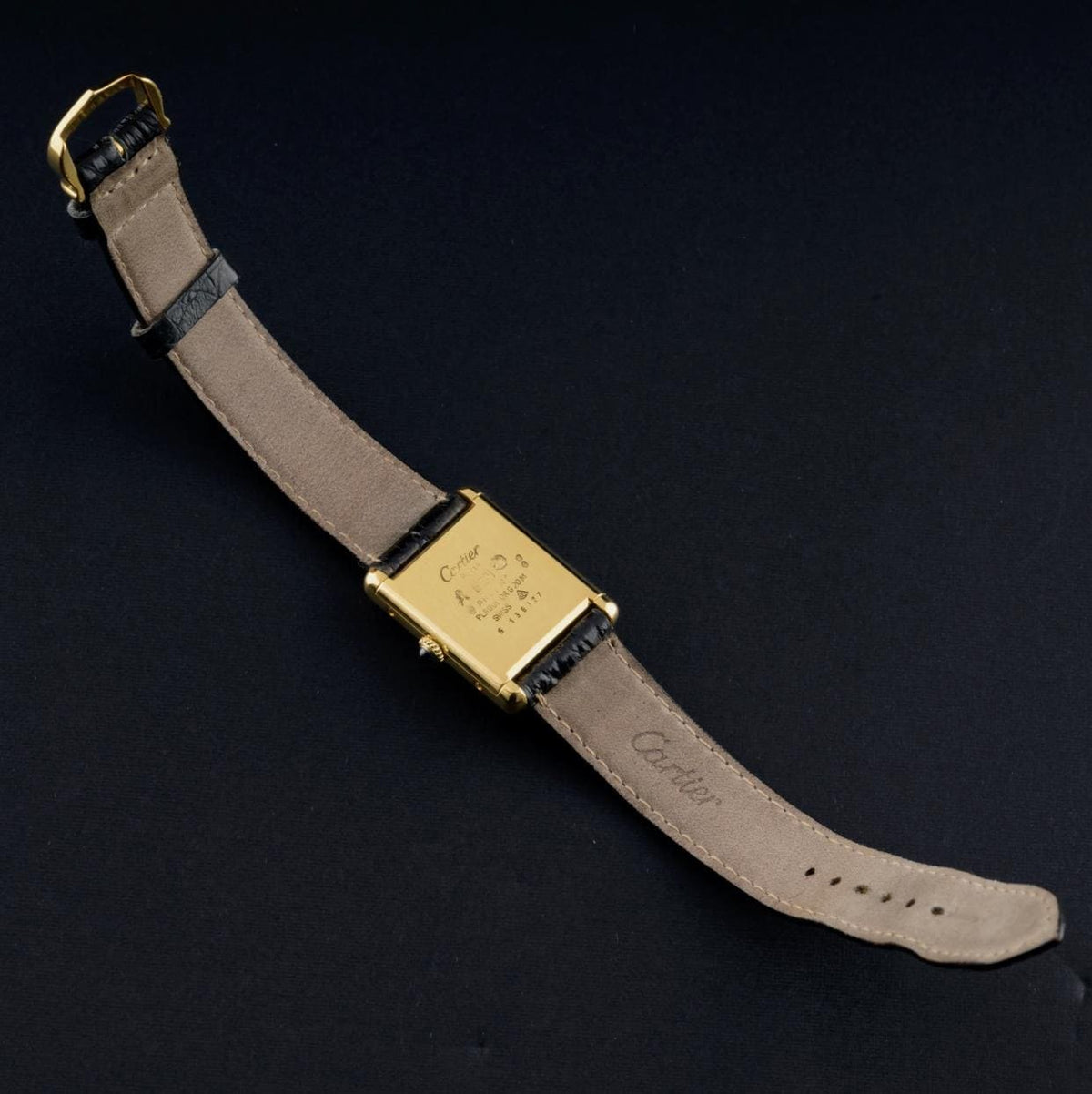 Vintage Cartier Tank Must Large Gold Guilloche Dial Manual Watch