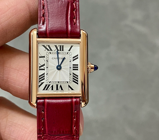 Cartier Tank Louis Mini Gold Watch – Red Leather Strap – White Roman Numeral Dial – Quartz
