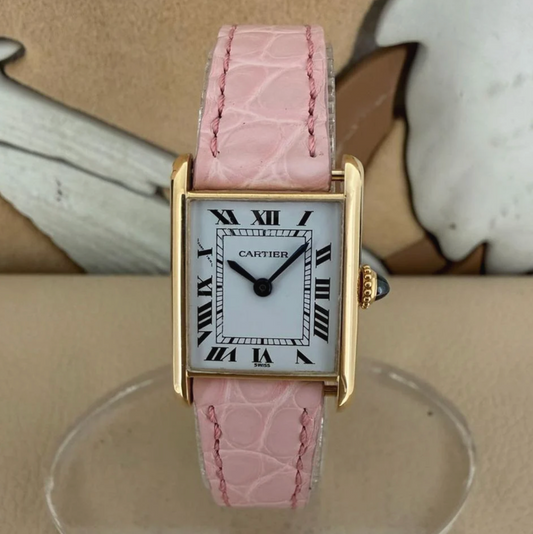 Vintage Cartier Tank Louis Mini 67117 Solid 18K Yellow Gold Manual Wind Ladies Watch 1980s