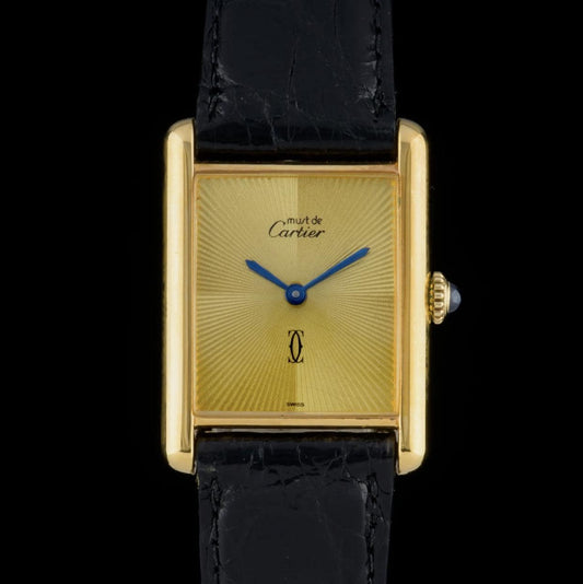 Vintage Cartier Tank Must Large Gold Guilloche Dial Manual Watch