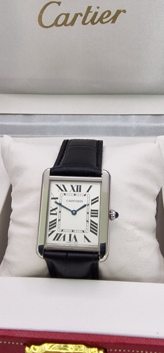 Cartier Tank Solo - Stainless Steel, Blue Cabochon Crown, Leather Strap