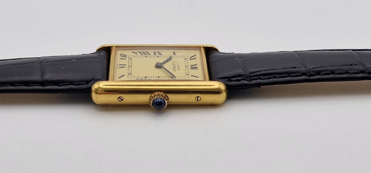 Must de Cartier Tank - 18ct Gold on Silver, Vintage Mid Size Mechanical