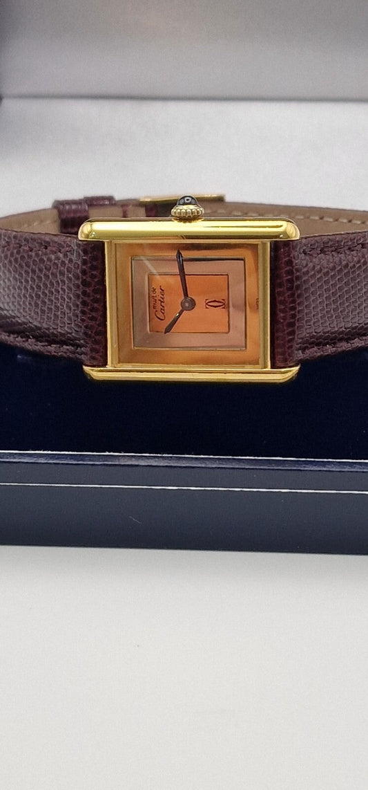 Must de Cartier Tank - 18ct Gold on Silver, Vintage Mid Size Mechanical