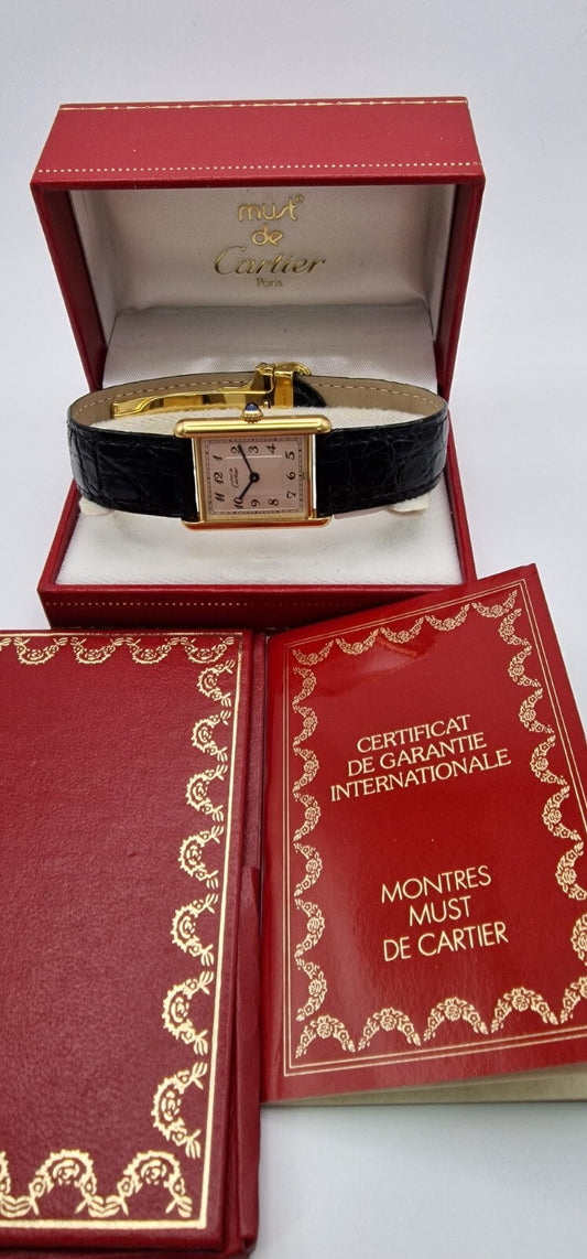 Must de Cartier Tank - 18K Gold on Silver, Mid Size, Box & Papers (1989)